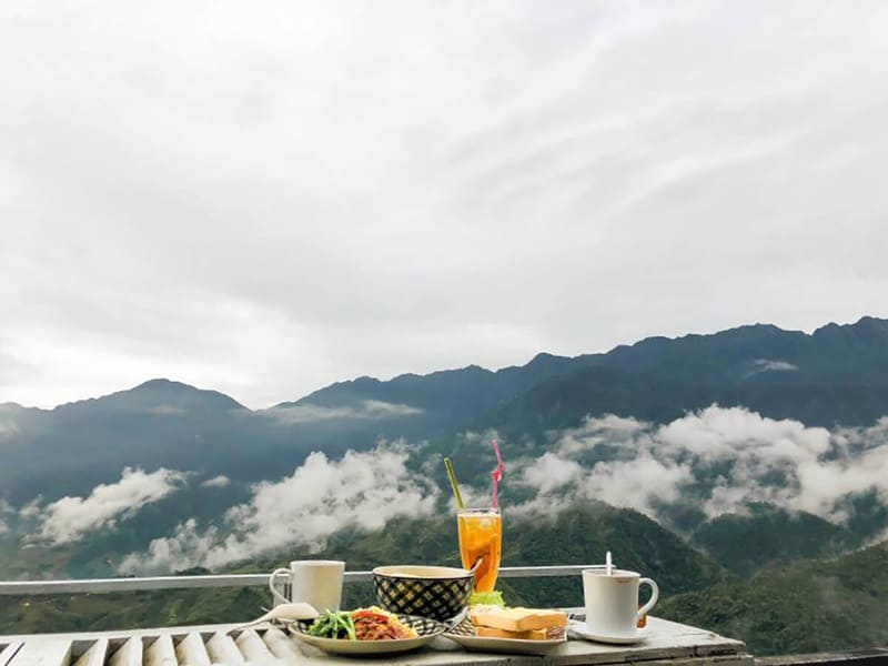 Coffee with a peaceful mountain view