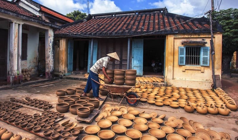 Pottery drying in the courtyard
