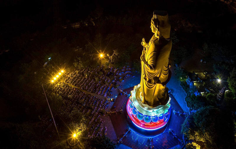 Night view of the statue Lady Buddha