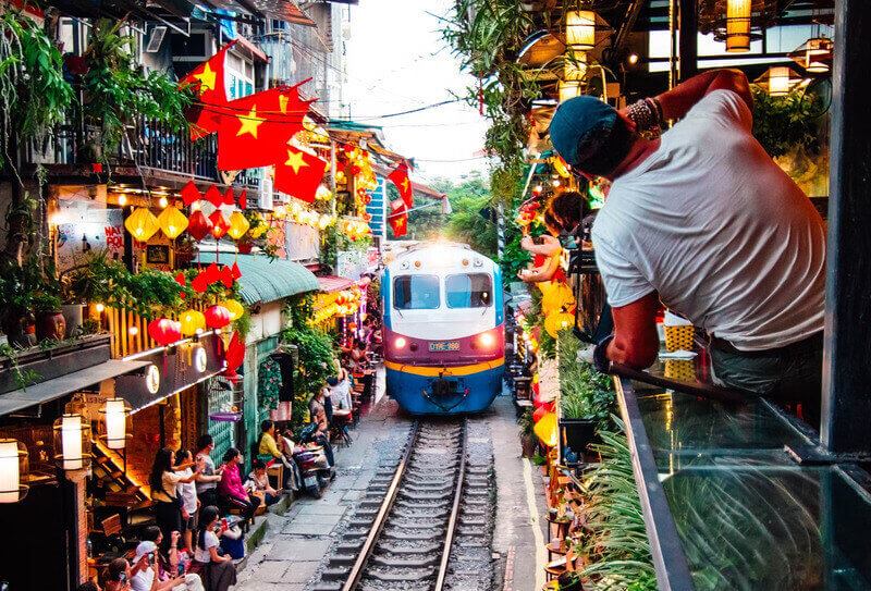 Having Coffee at Hanoi Train Street