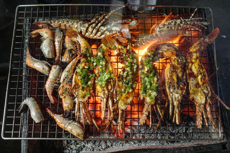 Grilled shrimp with scallion oil